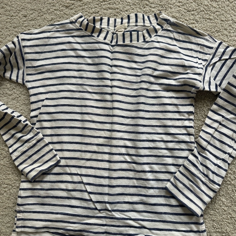 J. Crew White and Navy Striped Long-Sleeve Tee